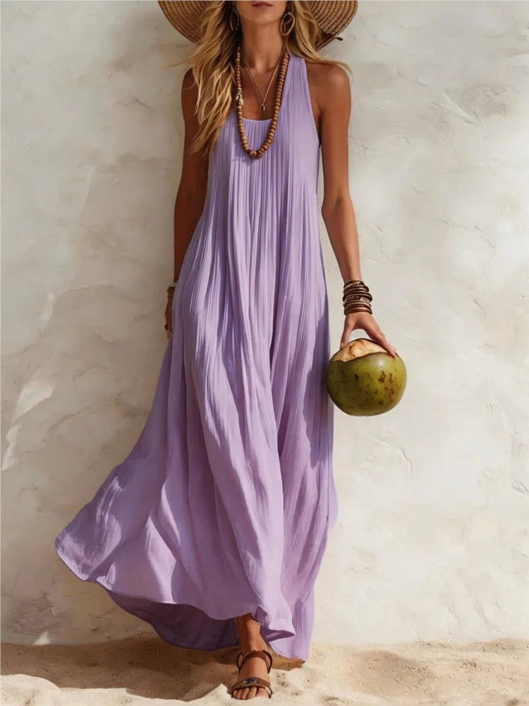 NexBuy™ Cotton-Linen Resort Vest Dress