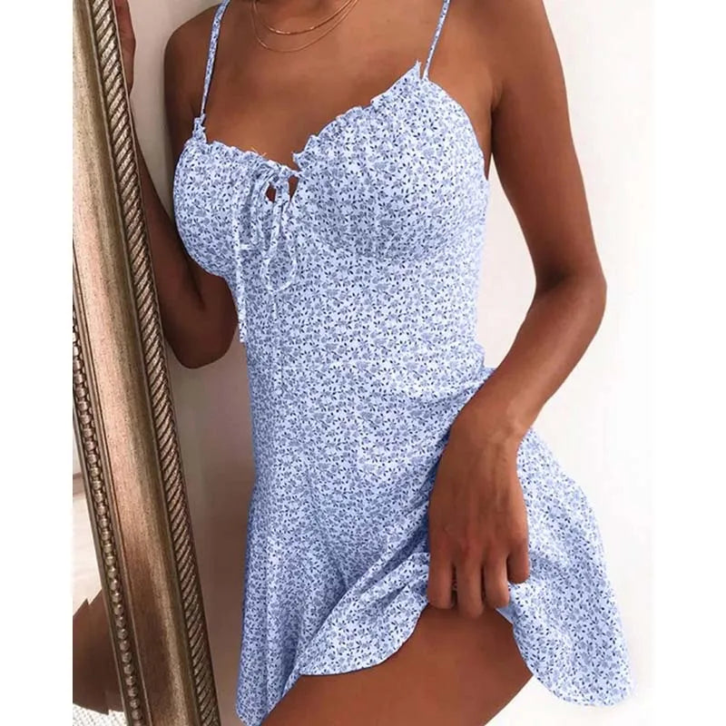 NexBuy™ Floral Backless A-Line Mini Dress