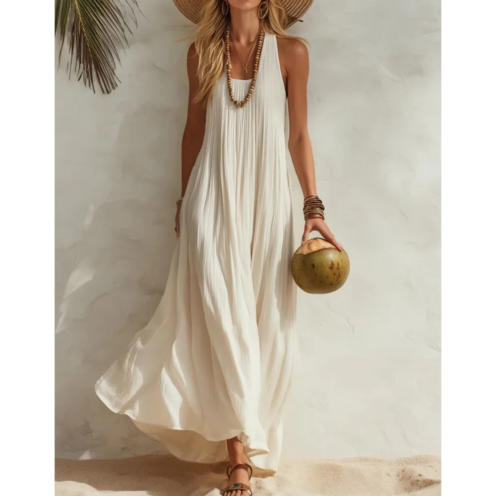 NexBuy™ Cotton-Linen Resort Vest Dress