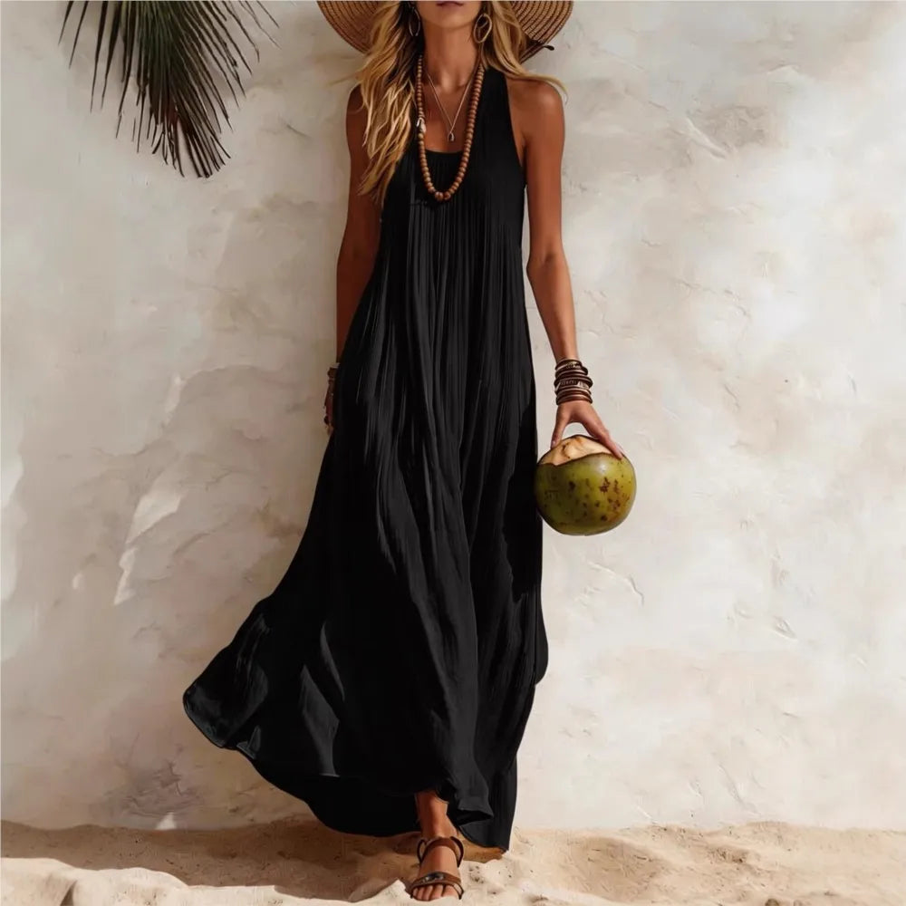 NexBuy™ Cotton-Linen Resort Vest Dress