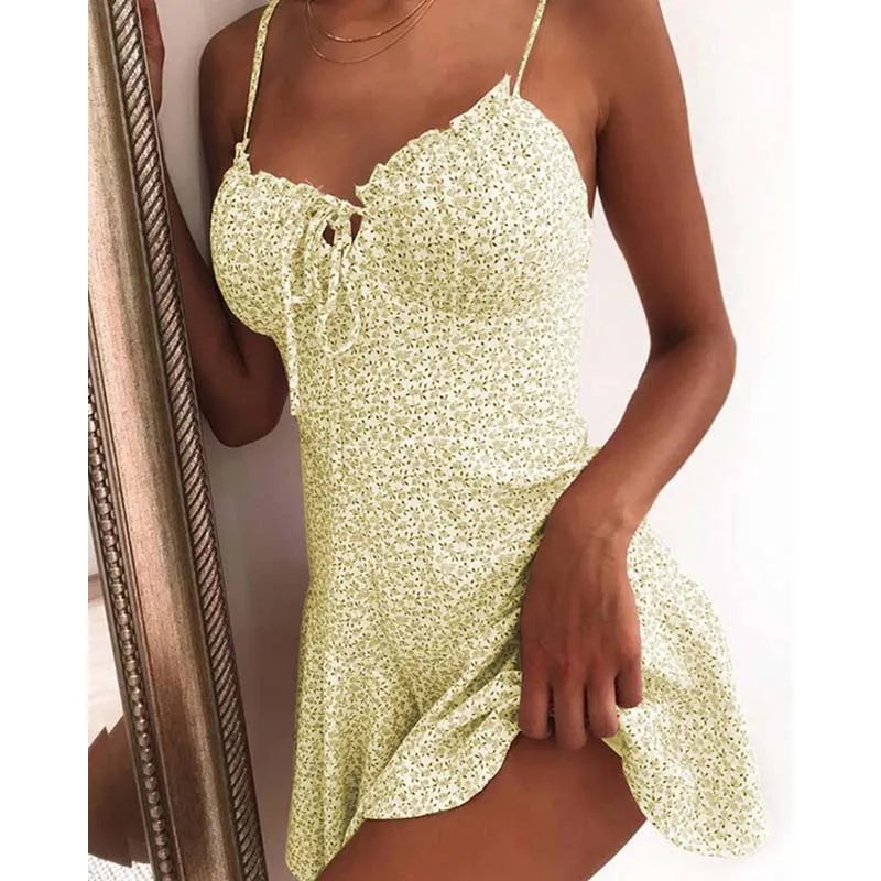 NexBuy™ Floral Backless A-Line Mini Dress