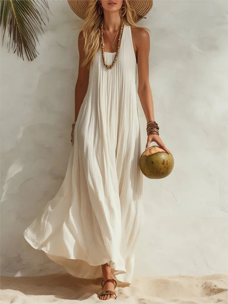NexBuy™ Cotton-Linen Resort Vest Dress