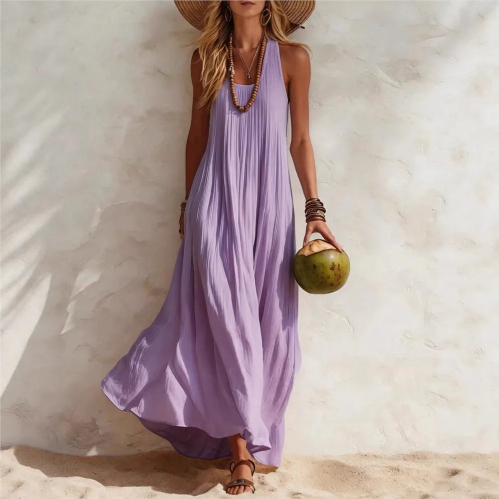 NexBuy™ Cotton-Linen Resort Vest Dress