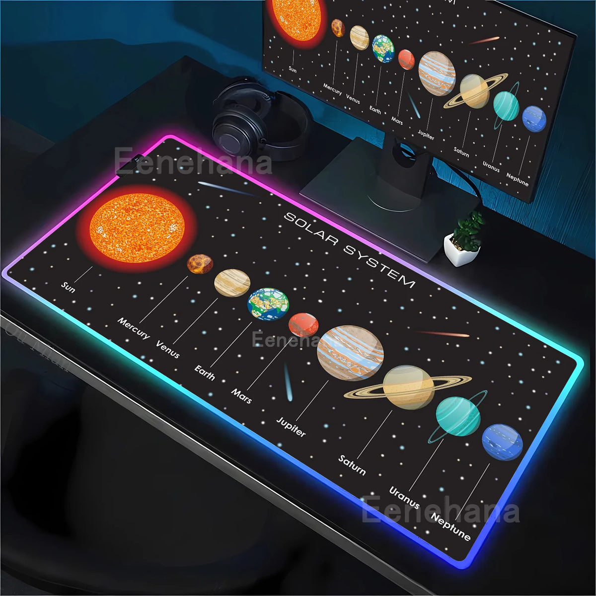NexBuy™ RGB LED Gaming Desk Mat – Space & Universe Design, Anti-Slip, Multiple Sizes