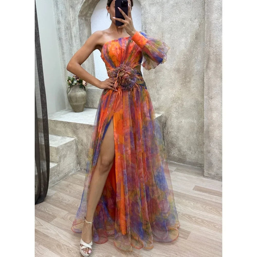 NexBuy™ Slant-Neck Mesh Split Dress