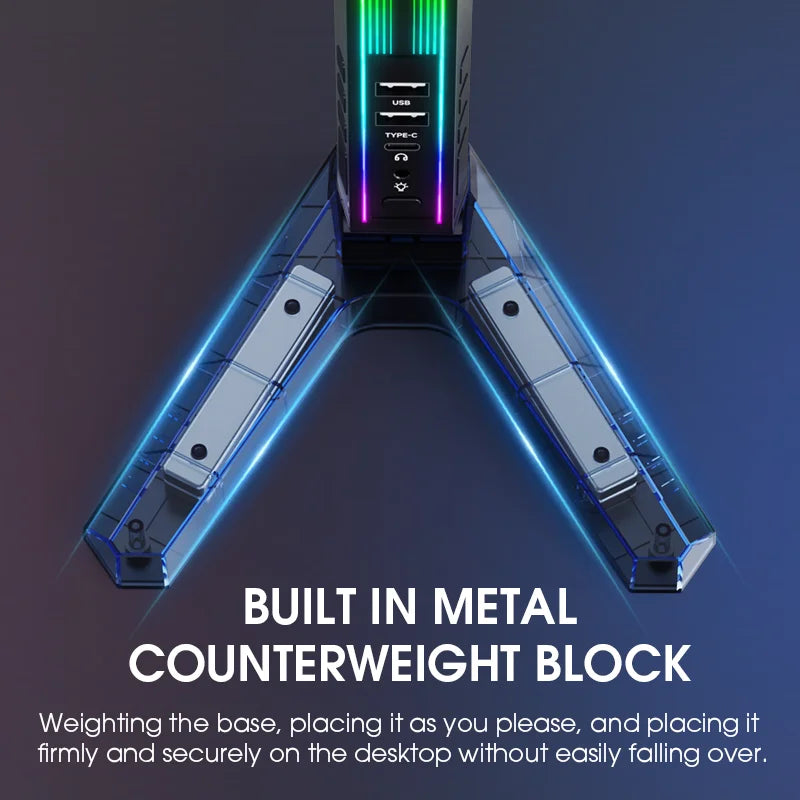 NexBuy™ RGB Gaming Headset Stand with Sound-Activated Lights, 11 Modes LED USB Charging Dock, Headphone Holder for PC Gamer