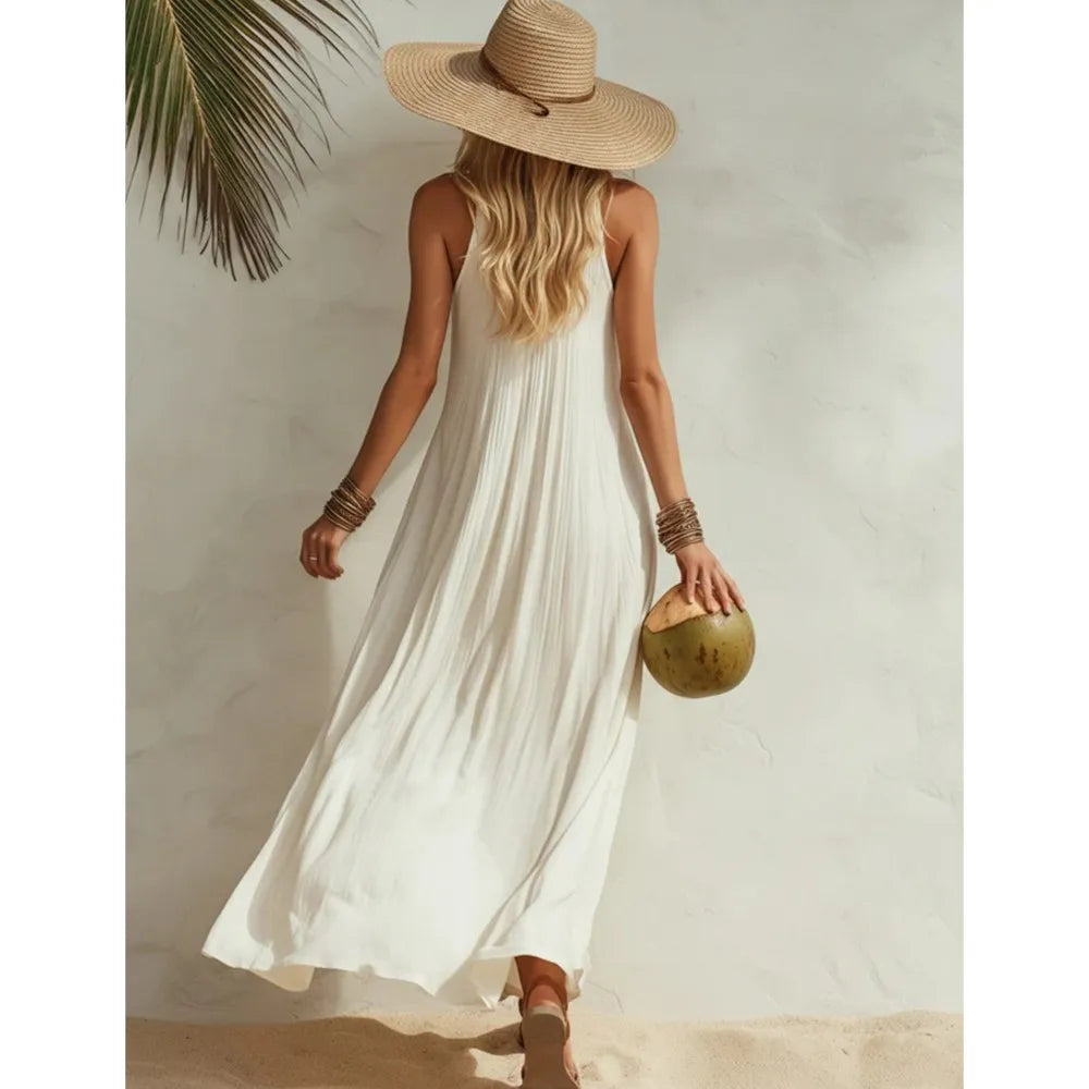 NexBuy™ Cotton-Linen Resort Vest Dress