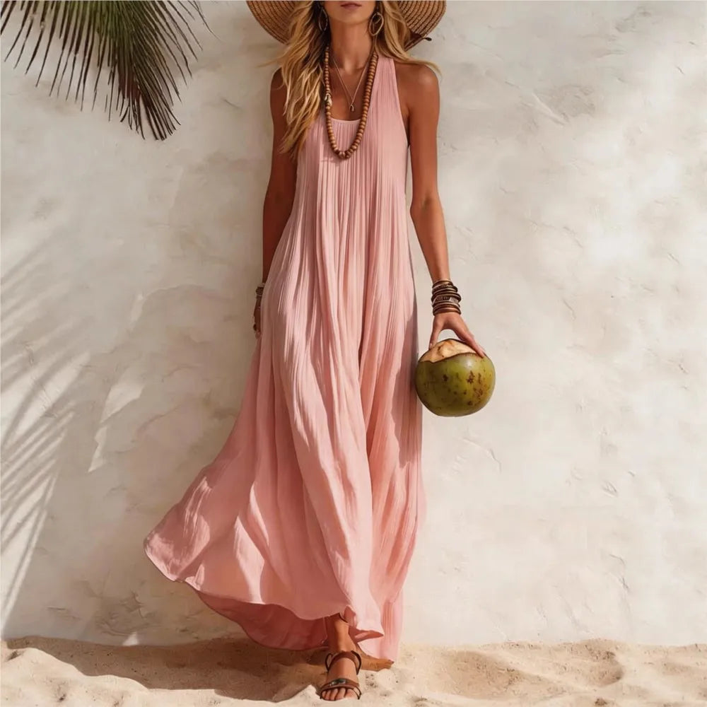 NexBuy™ Cotton-Linen Resort Vest Dress