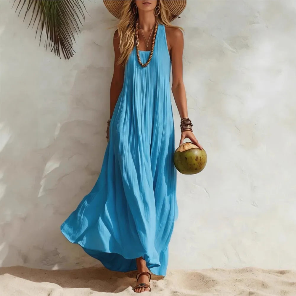NexBuy™ Cotton-Linen Resort Vest Dress