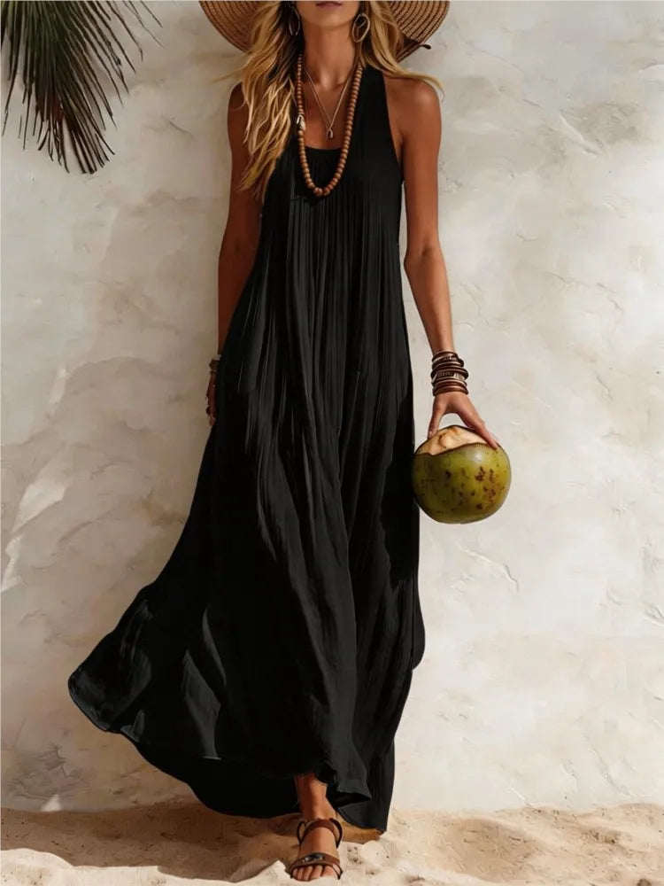 NexBuy™ Cotton-Linen Resort Vest Dress