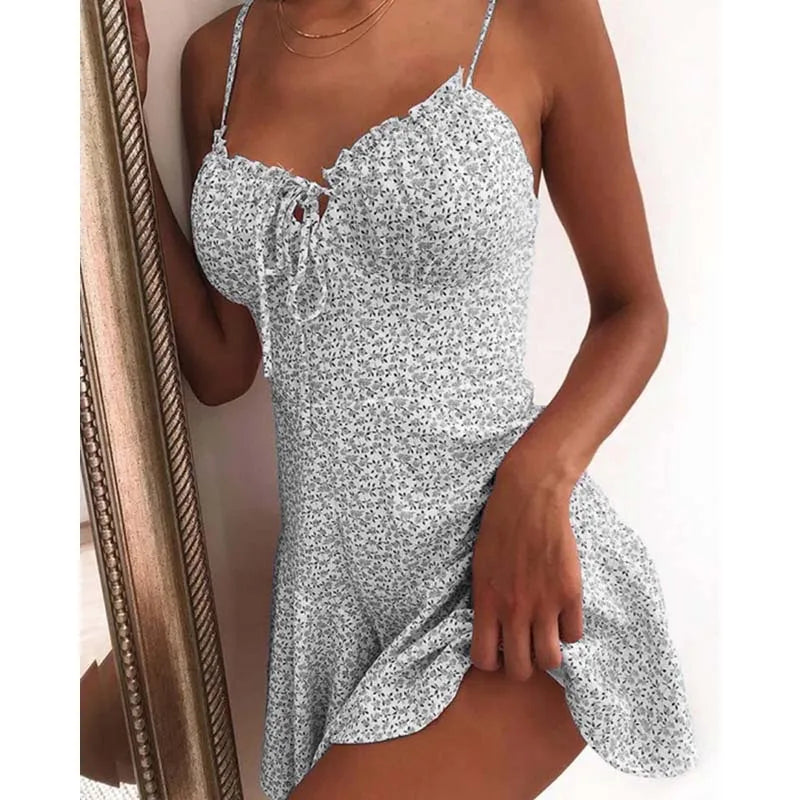 NexBuy™ Floral Backless A-Line Mini Dress