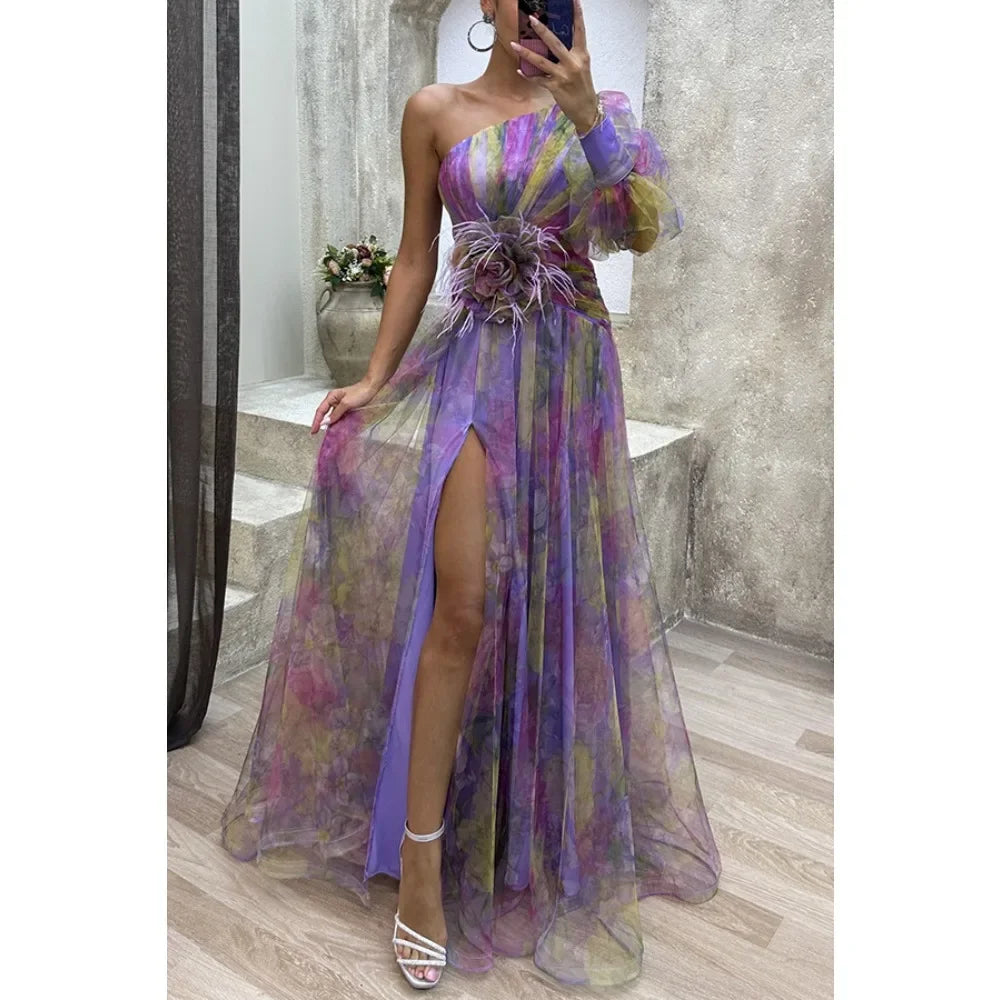 NexBuy™ Slant-Neck Mesh Split Dress