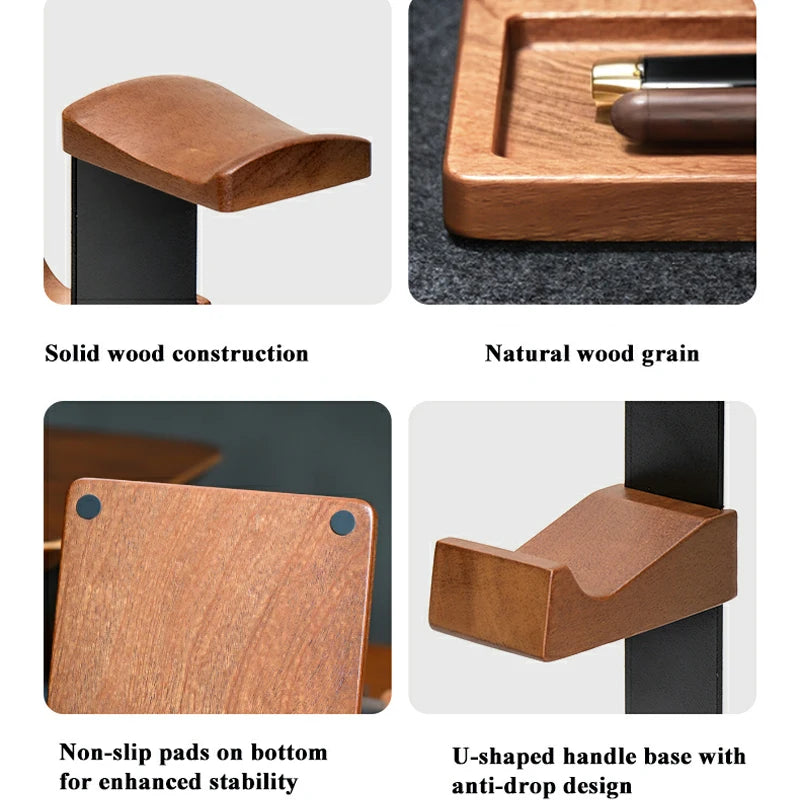 NexBuy™ 2-in-1 Headphone & Controller Stand — Solid Wood + Metal Gaming Headset Display Shelf