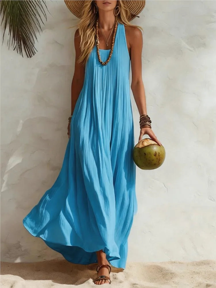 NexBuy™ Cotton-Linen Resort Vest Dress
