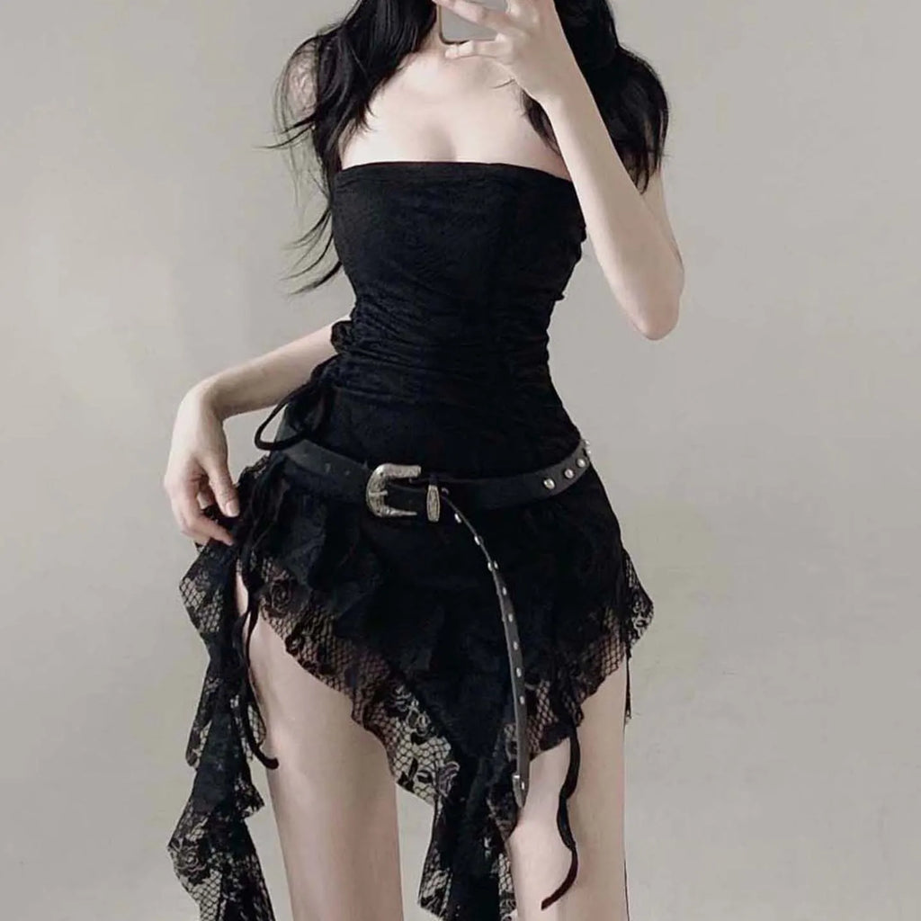 NexBuy™ Lace-Patchwork Asymmetrical Tube Dress