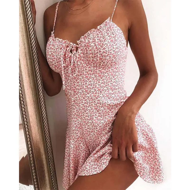 NexBuy™ Floral Backless A-Line Mini Dress